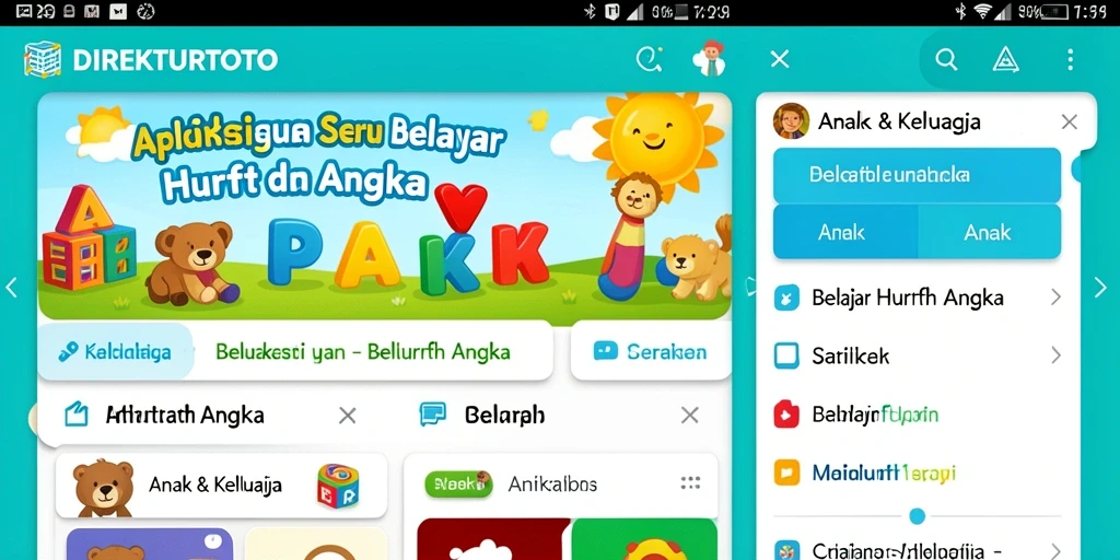 Antarmuka menarik dari aplikasi Belajar Huruf Angka DIREKTURTOTO.