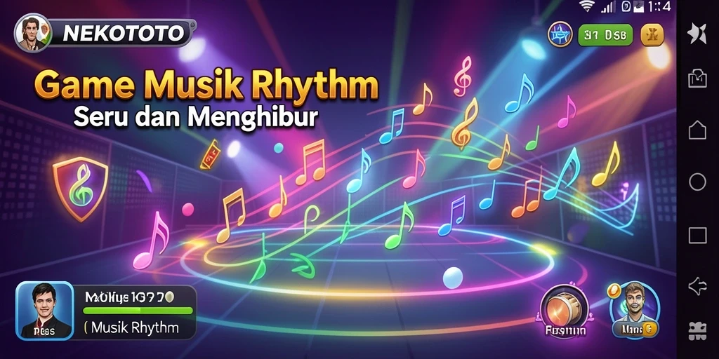 Antarmuka utama NEKOTOTO dengan tampilan musik yang dinamis.